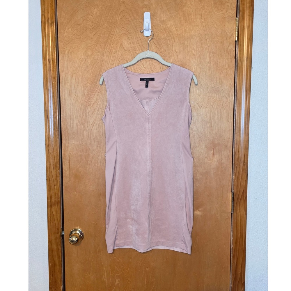 BCBGMAXAZRIA Blush Pink Faux Suede V-Neck Sleeveless Shift Dress Small